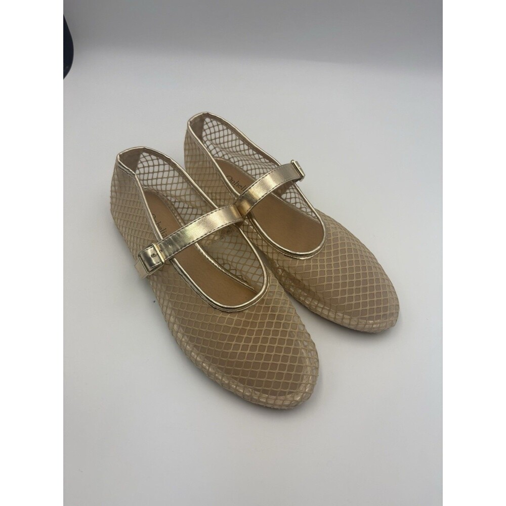 Gold Mesh Mary Jane Modern Romantic Cool Girl Cute Ballet Statement Flats-7